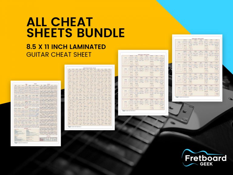 Fretted Instruments are Great! With them we can learn patterns and move them around—change keys at will. Try that on a wind instrument! That’s the good news…the bad news is that we can get stuck in a rut relying solely on patterns. All of Fretboard Geek cheat sheets and posters contain tons of shapes, but also show what role the underlying notes play in those shapes.